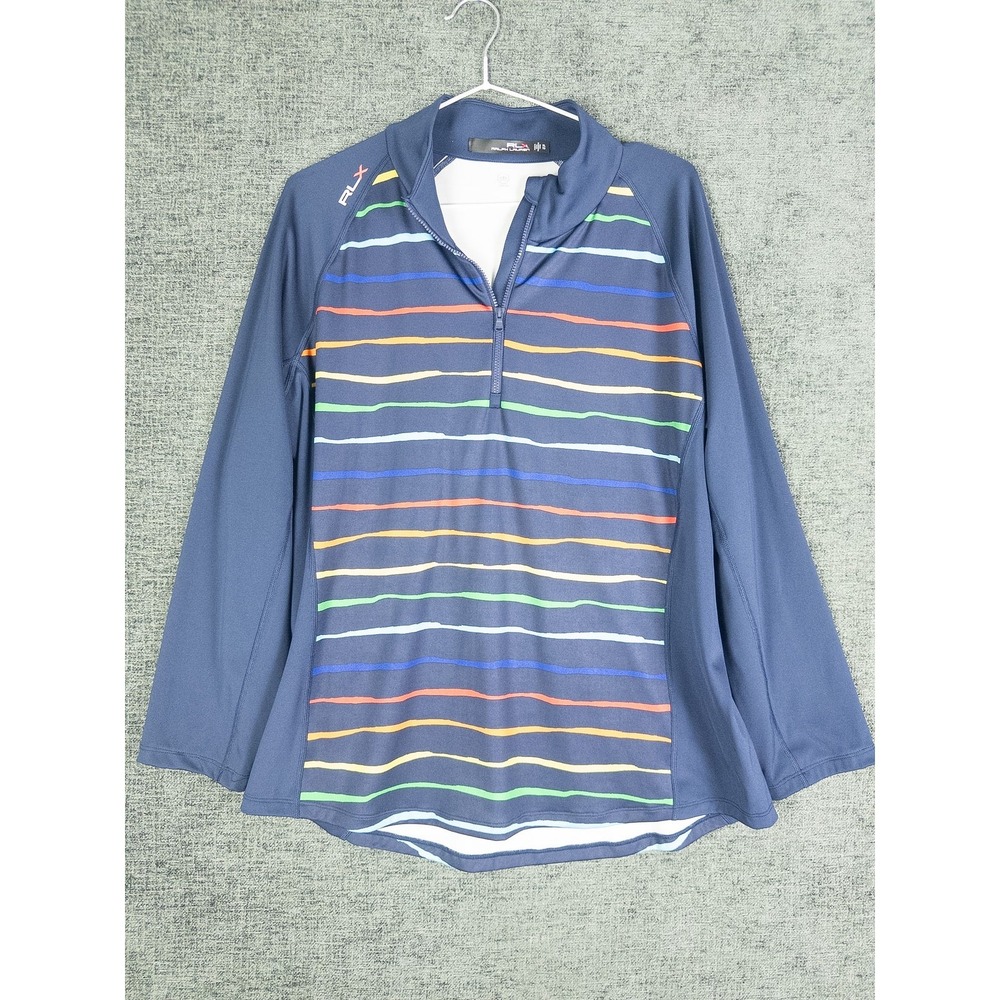 RLX Ralph Lauren Quarter Zip Pullover Womens XL Navy Striped Performance Golf To